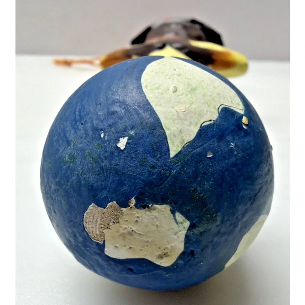 Folk Art Namaste Zen Cat Ornament Standing World Ball Plaster Hand Painted Read